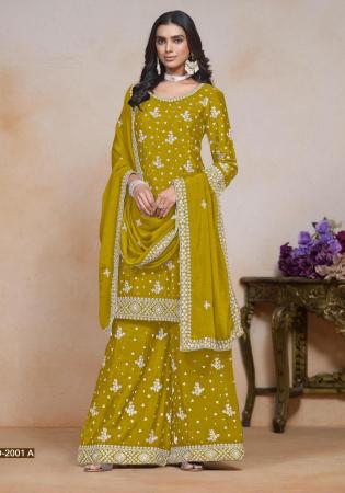 Picture of Chiffon Dark Golden Rod Straight Cut Salwar Kameez