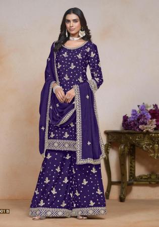 Picture of Chiffon Midnight Blue Straight Cut Salwar Kameez