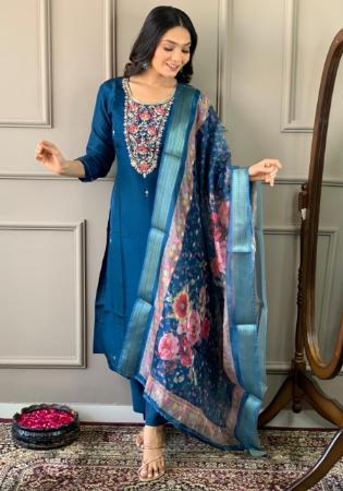 Picture of Amazing Chiffon Teal Readymade Salwar Kameez