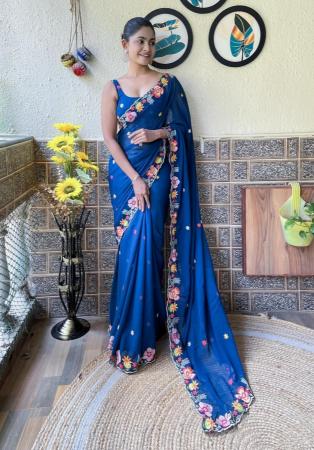 Picture of Sublime Georgette Midnight Blue Saree