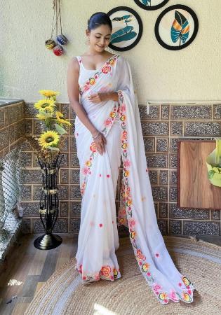 Picture of Wonderful Georgette White Saree