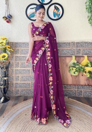 Picture of Wonderful Georgette Saddle Brown Saree