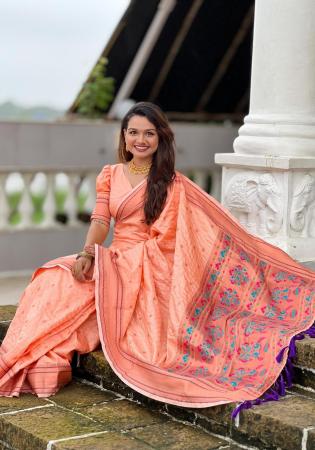 Picture of Stunning Silk Light Salmon Saree