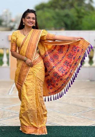 Picture of Beautiful Silk Golden Rod Saree