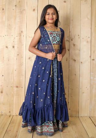 Picture of Magnificent Chiffon Dark Slate Blue Kids Lehenga Choli