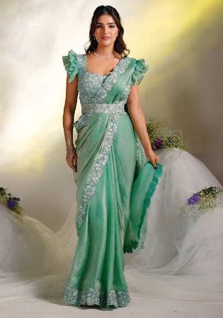 Picture of Crepe & Satin & Silk Dark Sea Green Lehenga Sarees