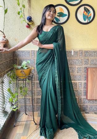 Picture of Pretty Georgette Dark Green Saree