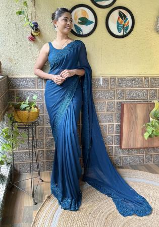 Picture of Graceful Georgette Navy Blue Saree