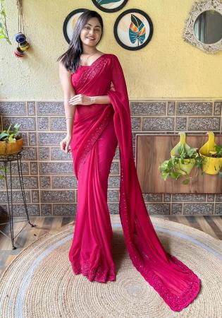 Picture of Comely Georgette Light Coral Saree