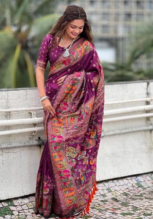 Picture of Good Looking Silk Purple Saree