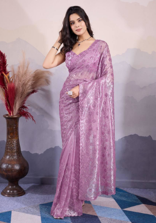 Picture of Stunning Net Rosy Brown Saree