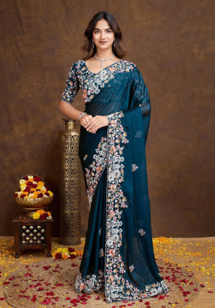 Picture of Sightly Silk Navy Blue Saree