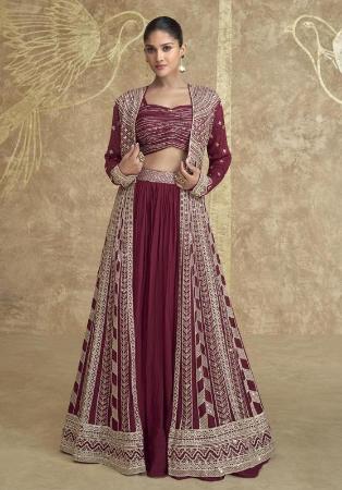 Picture of Appealing Chiffon & Silk Saddle Brown Lehenga Choli