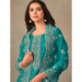 Picture of Wonderful Organza Dark Cyan Straight Cut Salwar Kameez