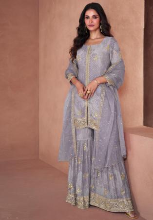 Picture of Alluring Georgette Grey Straight Cut Salwar Kameez