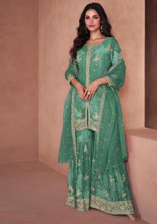 Picture of Georgette Cadet Blue Straight Cut Salwar Kameez