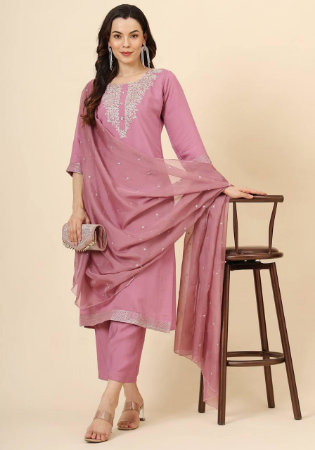 Picture of Beautiful Silk Rosy Brown Readymade Salwar Kameez