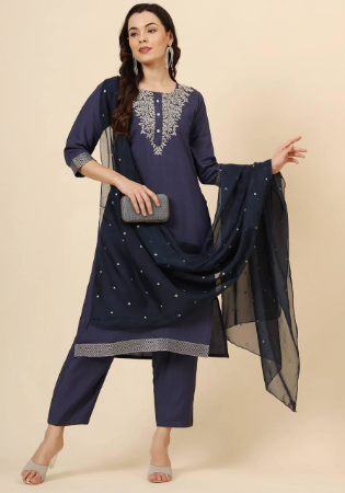 Picture of Appealing Silk Dark Slate Grey Readymade Salwar Kameez