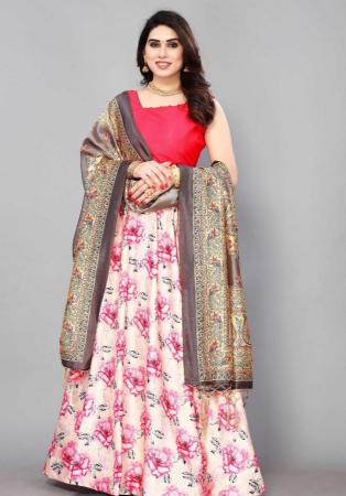 Picture of Good Looking Satin & Silk Misty Rose Lehenga Choli