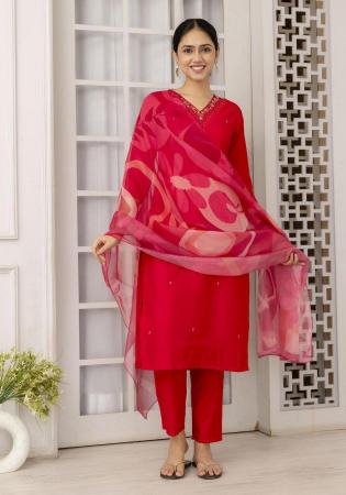 Picture of Nice Chiffon Red Readymade Salwar Kameez