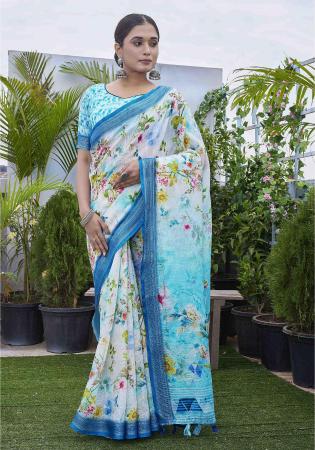 Picture of Comely Linen Light Steel Blue Saree