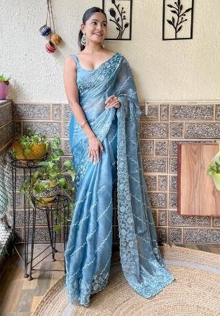 Picture of Exquisite Georgette Sky Blue Saree