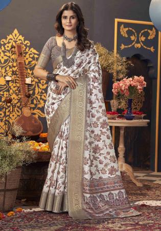 Picture of Delightful Silk White Smoke Saree