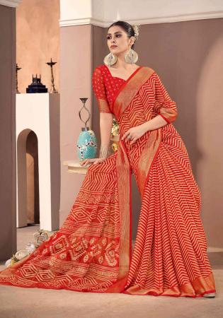 Picture of Magnificent Chiffon Fire Brick Saree