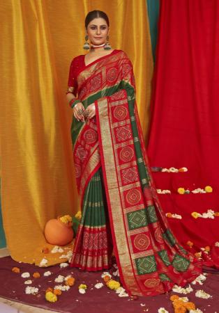 Picture of Amazing Silk Red & Green Saree