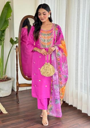 Picture of Lovely Chiffon Hot Pink Readymade Salwar Kameez