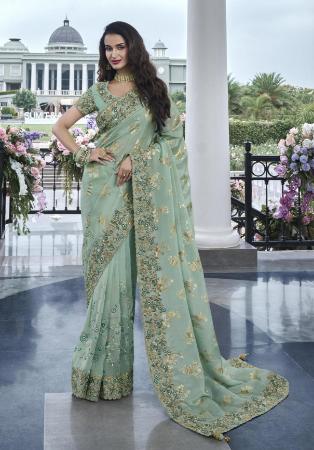 Picture of Comely Silk Dark Sea Green Saree