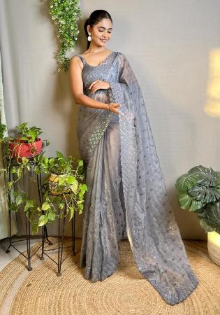 Picture of Sightly Silk Light Slate Grey Saree