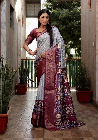 Picture of Statuesque Silk Light Slate Grey Saree