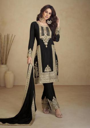 Picture of Sightly Georgette Black Straight Cut Salwar Kameez