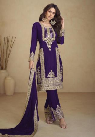 Picture of Georgette Midnight Blue Straight Cut Salwar Kameez