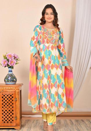 Picture of Rayon & Cotton Light Steel Blue Readymade Salwar Kameez