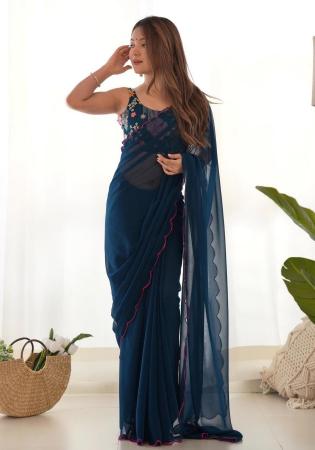 Picture of Amazing Georgette Midnight Blue Saree