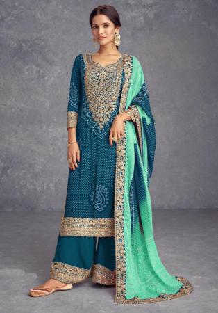 Picture of Chiffon & Silk Midnight Blue Straight Cut Salwar Kameez