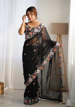 Picture of Alluring Georgette Black Saree