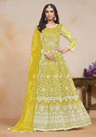 Picture of Nice Net Golden Rod Party Wear Gown