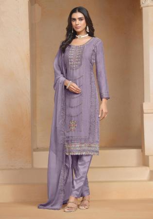 Picture of Chiffon & Organza Rosy Brown Straight Cut Salwar Kameez