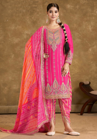 Picture of Sightly Chiffon Deep Pink Straight Cut Salwar Kameez