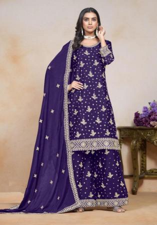 Picture of Beautiful Chiffon Purple Straight Cut Salwar Kameez