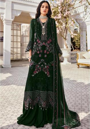 Picture of Georgette Dark Green Straight Cut Salwar Kameez