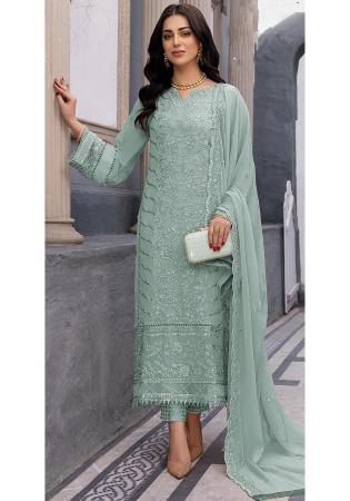 Picture of Georgette Light Slate Grey Straight Cut Salwar Kameez