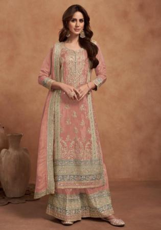 Picture of Chiffon Rosy Brown Straight Cut Salwar Kameez