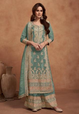 Picture of Chiffon Slate Grey Straight Cut Salwar Kameez