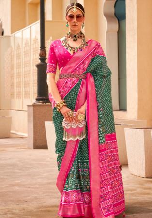 Picture of Lovely Silk Dark Olive Green Saree