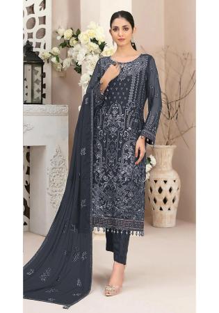 Picture of Georgette Dark Slate Grey Straight Cut Salwar Kameez