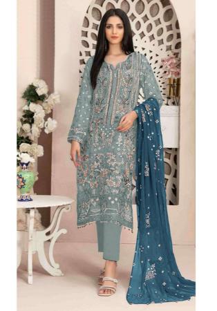 Picture of Georgette Light Slate Grey Straight Cut Salwar Kameez